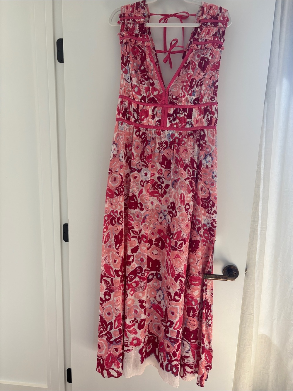 Poupette St. Barth Pink Floral Tie-Back Maxi Dress